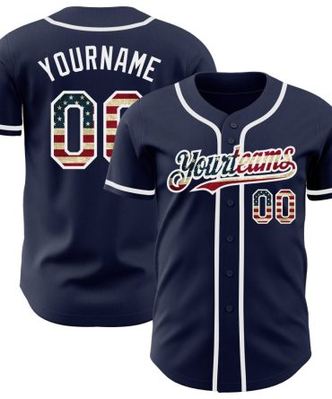 Custom Navy Vintage Usa Flag-White Baseball Jersey, Gift For Baseball Fans