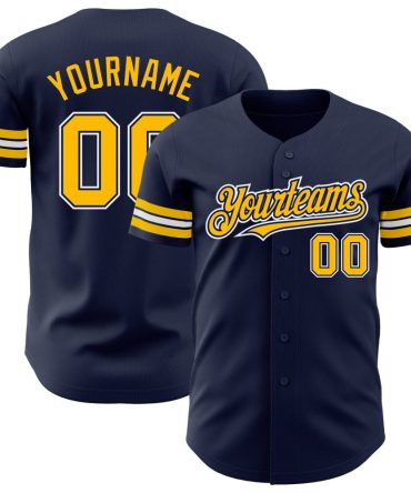 Custom Navy Gold-White Baseball Jersey, Gift For Baseball Fans