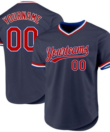 Custom Navy Red-Royal Throwback Baseball Jersey, Gift For Baseball Fans