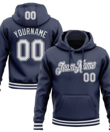 Custom Navy White Sports Pullover Sweatshirt Hoodie, Gift For Football, Baseball, Hockey, Basketball, Softball & Rugby Fans