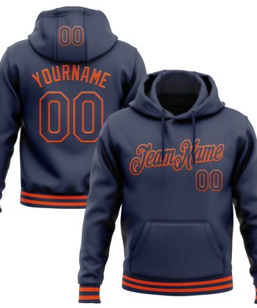Custom Navy Orange Sports Pullover Sweatshirt Hoodie, Gift For Football, Baseball, Hockey, Basketball, Softball & Rugby Fans
