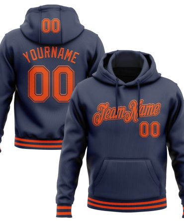 Custom Navy Orange Sports Pullover Sweatshirt Hoodie, Gift For Football, Baseball, Hockey, Basketball, Softball & Rugby Fans
