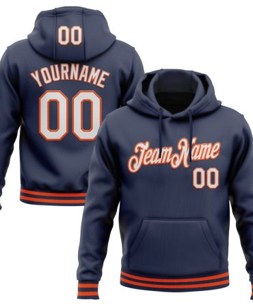 Custom Navy White-Orange Sports Pullover Sweatshirt Hoodie, Gift For Football, Baseball, Hockey, Basketball, Softball & Rugby Fans