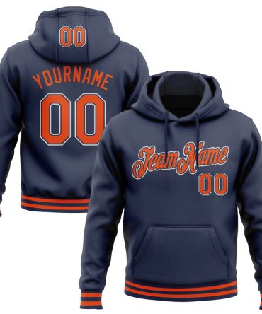 Custom Navy Orange-White Sports Pullover Sweatshirt Hoodie, Gift For Football, Baseball, Hockey, Basketball, Softball & Rugby Fans