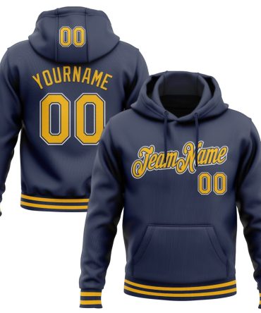 Custom Navy Gold-White Sports Pullover Sweatshirt Hoodie, Gift For Football, Baseball, Hockey, Basketball, Softball & Rugby Fans