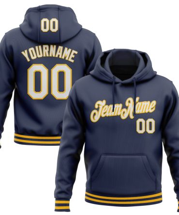 Custom Navy White-Gold Sports Pullover Sweatshirt Hoodie, Gift For Football, Baseball, Hockey, Basketball, Softball & Rugby Fans