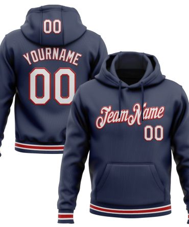 Custom Navy White-Red Sports Pullover Sweatshirt Hoodie, Gift For Football, Baseball, Hockey, Basketball, Softball & Rugby Fans
