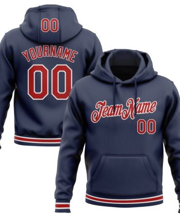 Custom Navy Red-White Sports Pullover Sweatshirt Hoodie, Gift For Football, Baseball, Hockey, Basketball, Softball & Rugby Fans
