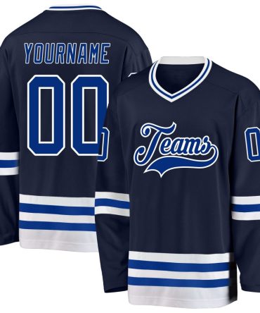 Custom Navy Royal-White Hockey Jersey, Gift For Hockey Fans