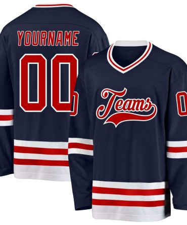 Custom Navy Red-White Hockey Jersey, Gift For Hockey Fans