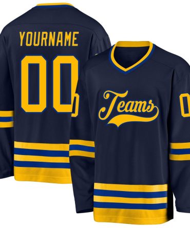 Custom Navy Gold-Royal Hockey Jersey, Gift For Hockey Fans