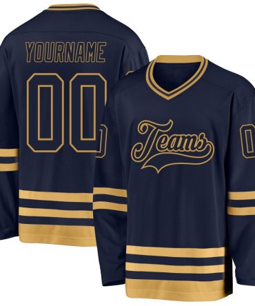 Custom Navy Old Gold Hockey Jersey, Gift For Hockey Fans
