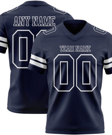 Custom Navy White Authentic Football Jersey, Gift For Football Fans