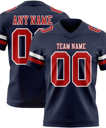 Custom Navy Red-White Authentic Football Jersey, Gift For Football Fans