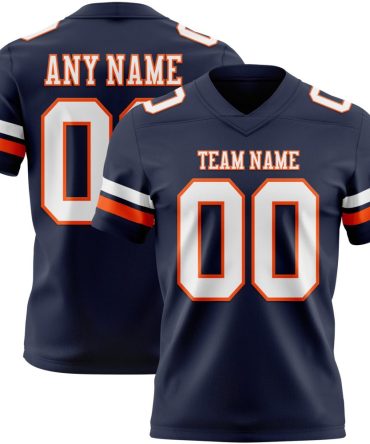 Custom Navy White-Orange Authentic Football Jersey, Gift For Football Fans