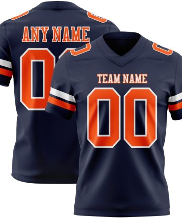 Custom Navy Orange-White Authentic Football Jersey, Gift For Football Fans