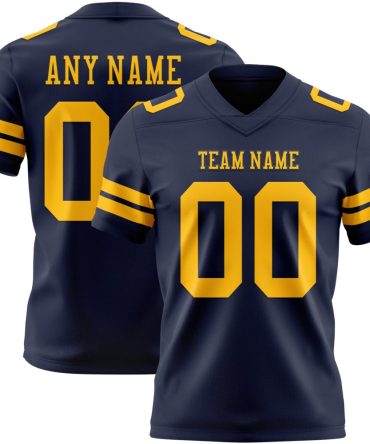 Custom Navy Gold Authentic Football Jersey, Gift For Football Fans