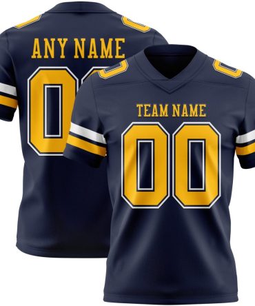 Custom Navy Gold-White Authentic Football Jersey, Gift For Football Fans