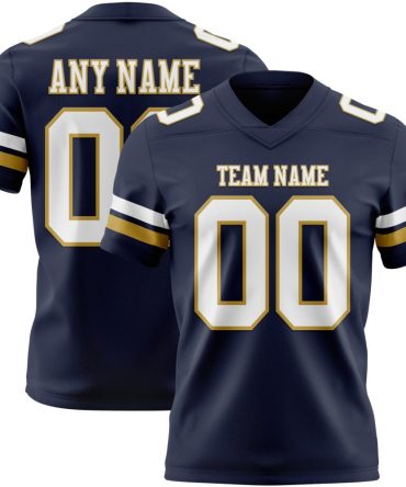 Custom Navy White-Old Gold Authentic Football Jersey, Gift For Football Fans