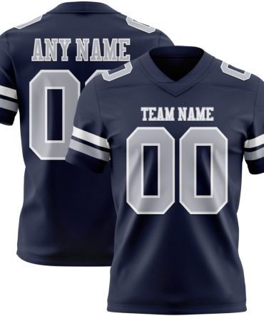 Custom Navy Gray-White Authentic Football Jersey, Gift For Football Fans