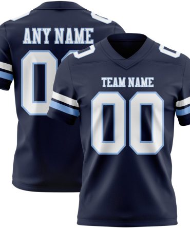 Custom Navy White-Light Blue Authentic Football Jersey, Gift For Football Fans
