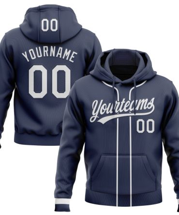 Custom Navy White Baseball Pullover Sweatshirt Hoodie, Gift For Football, Baseball, Hockey, Basketball, Softball & Rugby Fans