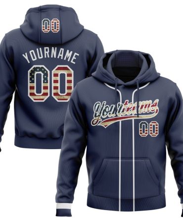 Custom Navy Vintage Usa Flag-White Baseball Pullover Sweatshirt Hoodie, Gift For Football, Baseball, Hockey, Basketball, Softball & Rugby Fans
