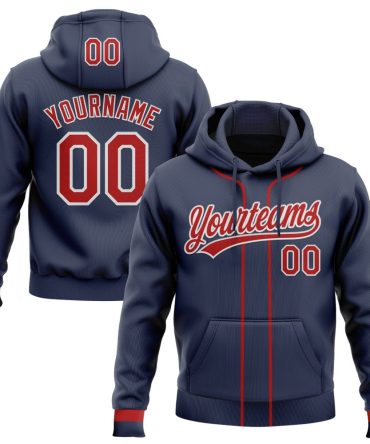 Custom Navy Red-White Baseball Pullover Sweatshirt Hoodie, Gift For Football, Baseball, Hockey, Basketball, Softball & Rugby Fans