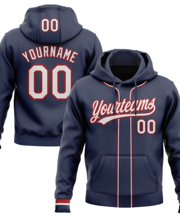 Custom Navy White-Red Baseball Pullover Sweatshirt Hoodie, Gift For Football, Baseball, Hockey, Basketball, Softball & Rugby Fans