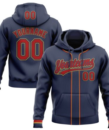 Custom Navy Red-Old Gold Baseball Pullover Sweatshirt Hoodie, Gift For Football, Baseball, Hockey, Basketball, Softball & Rugby Fans