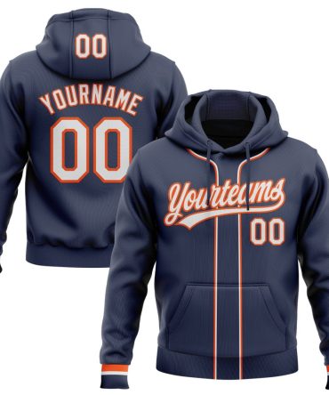 Custom Navy White-Orange Baseball Pullover Sweatshirt Hoodie, Gift For Football, Baseball, Hockey, Basketball, Softball & Rugby Fans