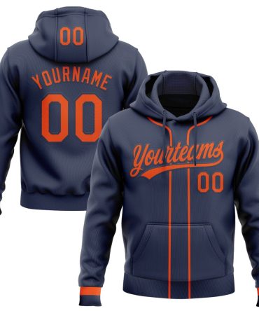 Custom Navy Orange Baseball Pullover Sweatshirt Hoodie, Gift For Football, Baseball, Hockey, Basketball, Softball & Rugby Fans