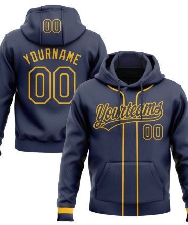 Custom Navy Gold Baseball Pullover Sweatshirt Hoodie, Gift For Football, Baseball, Hockey, Basketball, Softball & Rugby Fans