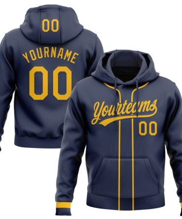 Custom Navy Gold Baseball Pullover Sweatshirt Hoodie, Gift For Football, Baseball, Hockey, Basketball, Softball & Rugby Fans
