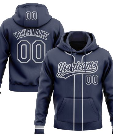 Custom Navy White-Gray Baseball Pullover Sweatshirt Hoodie, Gift For Football, Baseball, Hockey, Basketball, Softball & Rugby Fans