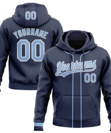Custom Navy Light Blue-White Baseball Pullover Sweatshirt Hoodie, Gift For Football, Baseball, Hockey, Basketball, Softball & Rugby Fans