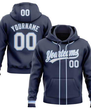 Custom Navy White-Light Blue Baseball Pullover Sweatshirt Hoodie, Gift For Football, Baseball, Hockey, Basketball, Softball & Rugby Fans