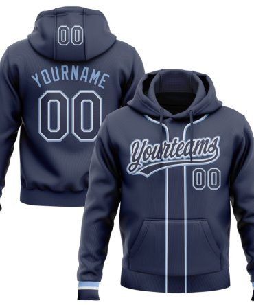 Custom Navy White-Light Blue Baseball Pullover Sweatshirt Hoodie, Gift For Football, Baseball, Hockey, Basketball, Softball & Rugby Fans