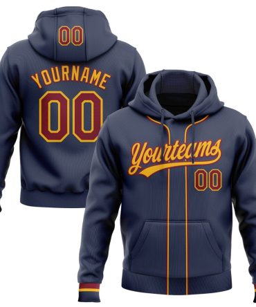Custom Navy Maroon-Gold Baseball Pullover Sweatshirt Hoodie, Gift For Football, Baseball, Hockey, Basketball, Softball & Rugby Fans