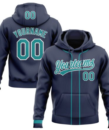 Custom Navy Teal-White Baseball Pullover Sweatshirt Hoodie, Gift For Football, Baseball, Hockey, Basketball, Softball & Rugby Fans