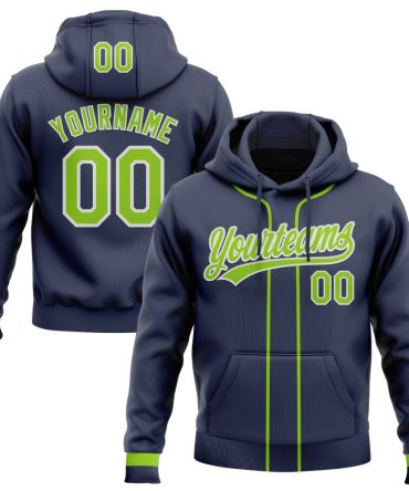 Custom Navy Neon Green-White Baseball Pullover Sweatshirt Hoodie, Gift For Football, Baseball, Hockey, Basketball, Softball & Rugby Fans