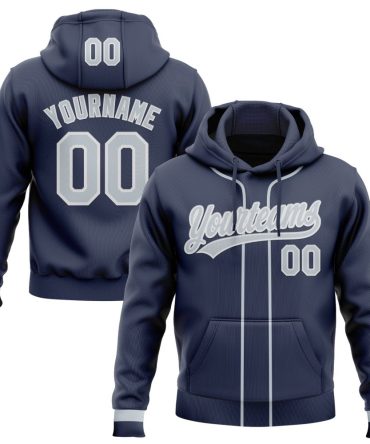 Custom Navy Silver-White Baseball Pullover Sweatshirt Hoodie, Gift For Football, Baseball, Hockey, Basketball, Softball & Rugby Fans