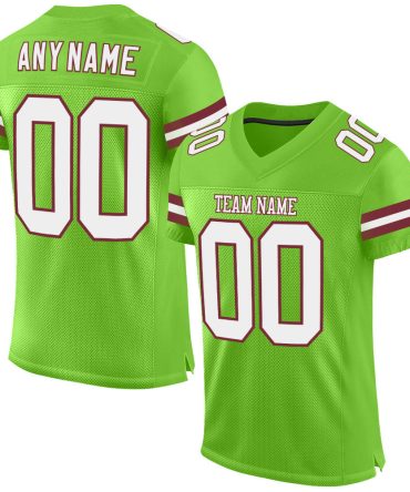 Custom Neon Green White-Burgundy Football Jersey, Gift For Football Fans