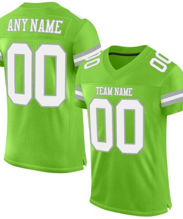 Custom Neon Green White-Gray Football Jersey, Gift For Football Fans