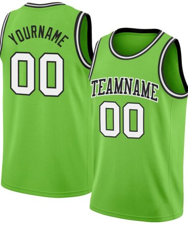 Custom Neon Green White-Black Basketball Jersey, Gift For Basketball Fans