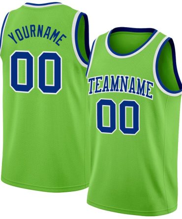 Custom Neon Green Royal-White Basketball Jersey, Gift For Basketball Fans