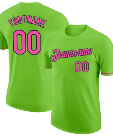 Custom Neon Green Pink-Navy Performance T-Shirt, For Football, Baseball, Hockey, Basketball, Softball & Rugby Fans