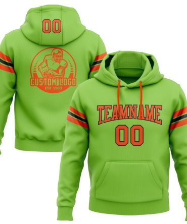 Custom Neon Green Orange-Black Football Pullover Sweatshirt Hoodie, Gift For Football, Baseball, Hockey, Basketball, Softball & Rugby Fans