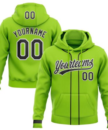 Custom Neon Green Black-White Baseball Pullover Sweatshirt Hoodie, Gift For Football, Baseball, Hockey, Basketball, Softball & Rugby Fans
