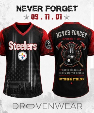 Never Forget September 11 - Pittsburgh Steelers 25Th Anniversary V-Neck Jersey - V-Neck Short Sleeve Jersey